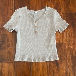 SHEIN Gray V-Neck Fitted Short Sleeve T-Shirt